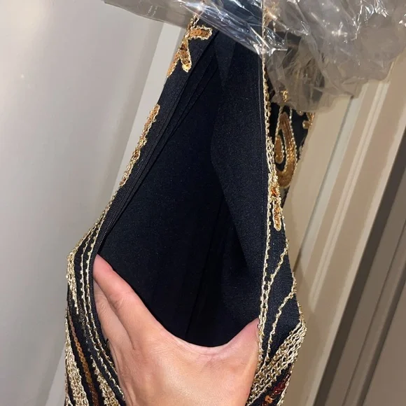 Elegant Black and Gold Embellished Dress 20s Flapper style Medium Great Gatsby - Picture 16 of 17